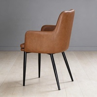 Chaise de salle à manger en cuir marron simple, fauteuil rembourré moderne et minimaliste avec pieds en métal pour la maison et les restaurants (vente en gros)