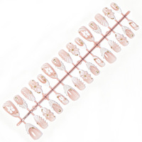 Nouvelles Faux Ongles en ABS en Forme d'Amande, Motif Floral Coquillage Blanc, Strass Dorés, Manucure Française Pré-dessinée