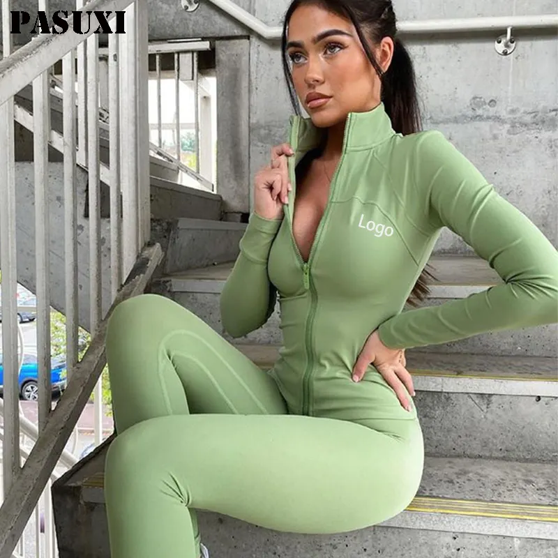 PASUXI 2023 Wholesale Gym Fitness Long Sleeve Jacket Leggings Sports Suits Women Seamless Fitness Yoga Set