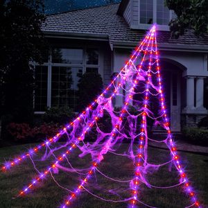 Décoration de cour de maison hantée en forme d'éventail triangulaire lumineux toile d'araignée d'Halloween transfrontalière - Product Image 4