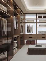 Dressing modulaire sur mesure moderne et spacieux avec porte vitrée, mobilier de chambre écologique et coiffeuse