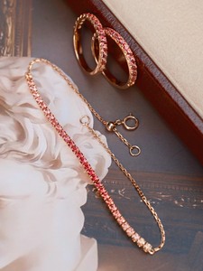 Bracelet et bague de mariage pour femme Xinfly en or massif 18 carats avec saphir Padparadscha naturel taille brillant rond - Product Image 1