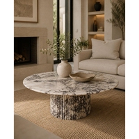 Table basse de luxe en marbre Calacatta Viola, fabriquée par Newstar, personnalisable, pour salon, hôtel, meubles.