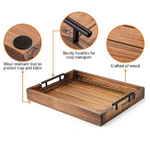 Plateau de service rustique ottoman décoratif marron rustique pour <span class=keywords><strong>table</strong></span> <span class=keywords><strong>basse</strong></span> avec sous-verres <span class=keywords><strong>en</strong></span> <span class=keywords><strong>bois</strong></span> - Product Image 3