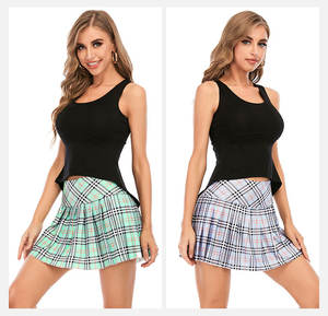 Оптовая продажа: Женская летняя спортивная одежда для активного отдыха, теннисная юбка-шорты из стрейч-спандекса/хлопка с плиссировкой и клетчатым узором - Product Image 3