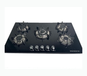 Parrilla de hierro fundido 90cm de ancho Temper Glass 5 quemador Placa de gas incorporada SG59011 - Product Image 2