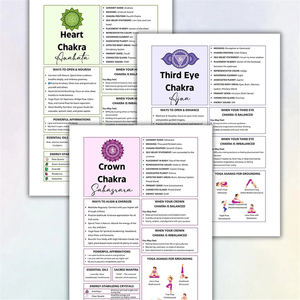 Paquete Imprimible de Sanación de Chakras - 7 Hojas de Referencia de Chakras con Yoga, Aceites y Mantras para Meditación y Crecimiento Espiritual (Juego de 7 Piezas) - Product Image 3