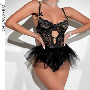 Chuangerm Oem 2024 New Fashion Lingerie Women Cute Girl Style Love Lace Transparent Hollow Out Backless Lingerie Babydoll