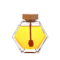 Pot de rangement en verre Hexagonal en forme d'alvéoles, Mini Pot en verre à miel avec couvercle en bambou, pour épices, herbes