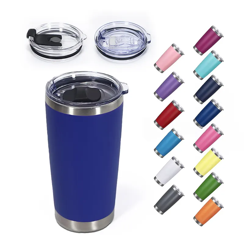 Wholesale Powder Coated travel coffee mug Regular Tumbler Stainless Steel Double Wall vacuum cup 20oz Car Tumbler with Lid