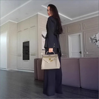 Ensemble tailleur élégant 2 pièces pour femme automne-hiver : Blazer ajusté et pantalon large taille haute – Tenue de bureau et d'affaires formelle