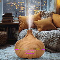 Humidificateur ultrasonique 500 ml avec télécommande, 7 couleurs LED changeantes, effet bois, humidistat, diffuseur d'arômes de table pour la maison