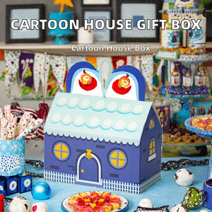Boîte cadeau jetable pour enfants style maison de dessin animé avec laminage mat en carton ivoire pour fête d'anniversaire et ruban - Product Image 2