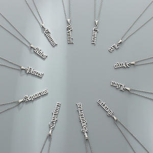 Acier Old English Font 12 Zodiac Vertical Name Collier Drop Shipping - Product Image 2