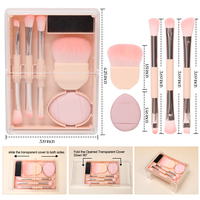 Lot de pinceaux de maquillage de voyage véganes de luxe avec logo personnalisé, manche en plastique rose, noir et blanc, pour le maquillage du visage, des yeux et des joues