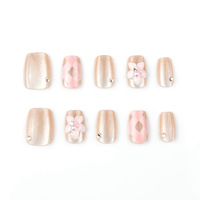 Ongles à presser carrés 3D en ABS faits main, style amande, rose jazzant, 30 pièces, pour usage quotidien et bureau, ensemble de faux ongles