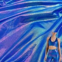 Tissu en nylon et élasthanne métallisé brillant bleu mystique extensible à faible MOQ pour vêtements de sport, yoga, danse et performance