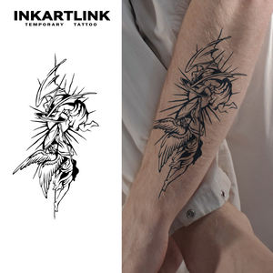 INKARTLINK Pegatina de Tatuaje Ángel y Demonio Batalla del Bien y el Mal Arcángel Miguel Gótico Épico Herbal 15 Días Arte Corporal a Granel - Product Image 1