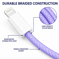 Câble de données tressé en nylon écologique 20W Type-C vers 8 broches pour charge rapide iOS et Power Bank, multicolore, logo personnalisé
