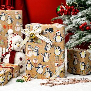 Merture Christmas Kraft Wrapping Paper 17 In X 33 Ft Watercolor Penguin Pattern Gift <b>Wrap</b> For Holiday Season - Product Image 6