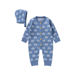 Ensemble de vêtements pour bébé Mimixiong OEKO-TEX, doux, unisexe, motif arc-en-ciel, pyjama en tricot pour bébé avec chapeau, ensemble 2 pièces pour filles et garçons - Product Image 2