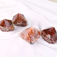 Prix de gros Tour brute hématoïde en cristal Pierre naturelle Reiki Quartz de feu rouge Point demi-poli pour la guérison