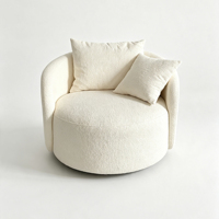 Sofá Modular Circular de Tela Bouclé Color Crema, Sillón Tapizado Curvo con Cojines, Muebles para Sala de Estar