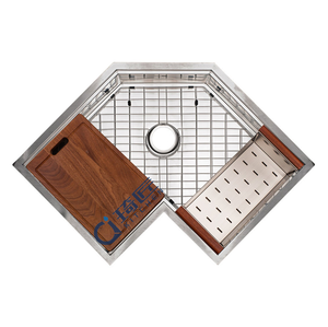 อ่างล้างจานมุมแบบติดตั้งใต้เคาน์เตอร์ ขนาด 30 นิ้ว ผิวซาตินสีทอง ผลิตจากสแตนเลสสตีลเกรด 16  สำหรับห้องครัวสไตล์โมเดิร์น - Product Image 2