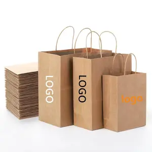 Factory Whole Sale Custom Logo Kraft Shopping Bag Recycled White Brown Kraft Paper Bag For Business Clothing