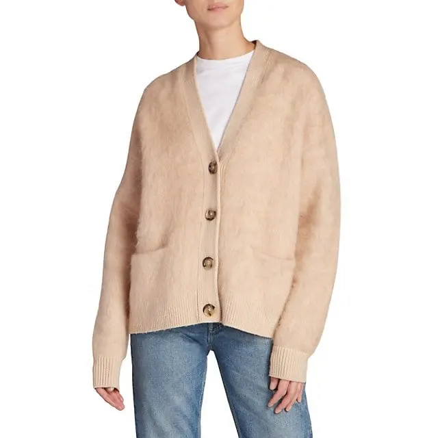 custom logo designer blank heavy Alpaca wool knit womens sweater coats with pocket fuzzy mohair knitted women's cardigan sweater