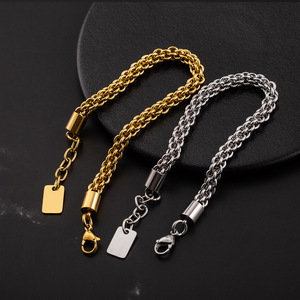 Pulsera de Cadena Gruesa Tejida en Acero Inoxidable Chapada en Oro para Hombre, Estilo Hip Hop y Motociclista, Diseño Geométrico XYB0153 - Product Image 1