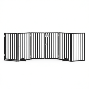 Barrière pliable pour chien à 6 panneaux, 118,1 pouces, en bois de peuplier noir, pour usage intérieur - Product Image 1