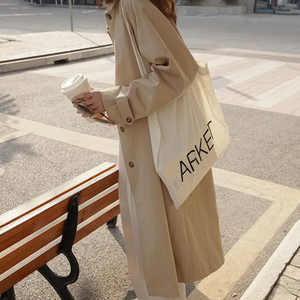 Biểu Tượng Tùy Chỉnh Lớn Lớn Kem Màu Be Phụ Nữ Hàng Ngày Bông Vải Mua Sắm <span class=keywords><strong>Tote</strong></span> Túi Với Dây Đeo Vai - Product Image 2