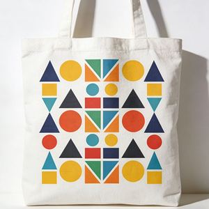 2026 New Fashion Medium Capacity Reusable Color Shopping Canvas <b>Tote</b> <b>Bag</b> with Geometric Pattern <b>Zipper</b> Closure Shoulder Handle - Product Image 4