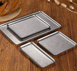 <span class=keywords><strong>Plateau</strong></span> <span class=keywords><strong>de</strong></span> service rectangulaire rustique en acier inoxydable 304, <span class=keywords><strong>plateau</strong></span> métallique durable pour aliments, steak, repas quotidiens, assiettes <span class=keywords><strong>de</strong></span> cuisine - Product Image 1