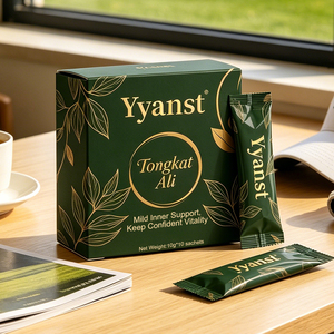 Café Énergisant Tongkat Ali pour Soutien Intérieur Doux et Vitalité Confidentielle 10g*10 Sachets Boîte Feuille Dorée Vert Foncé OEM Marque Privée Vente en Gros - Product Image 6