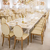 Chaises de mariage de luxe en acier inoxydable doré, directement du fabricant, en cuir PU empilables pour restaurant, salle de banquet