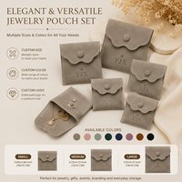 Pochette à bijoux en daim double face avec logo personnalisé, bouton pression, sac cadeau pour bagues, boucles d'oreilles, colliers et petits accessoires