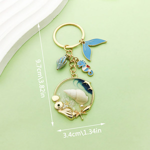 Porte-clés hippocampe bleu et coquillage en alliage de zinc, accessoire de bijoux créatif portable pour cadeau personnel - Product Image 3