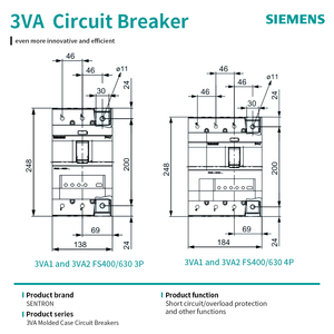 Siemens MCCB 3VA2M400 Enchufable P/3P 690V Unidad de Disparo Electrónica Plástica Capacidad de Ruptura 55KA/85KA/110KA/200KA 50/60Hz En Stock - Product Image 2