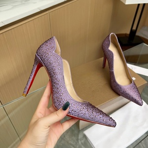 High Quality Luxury Designer Pumps <b>Red</b> Bottom Slip-On Stiletto <b>Heel</b> Sandals Ladies Diamonds Genuine Leather Party Dress Shoes - Product Image 3