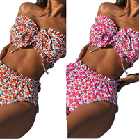 Ensemble bikini imprimé deux pièces pour femme, maillot de bain sexy dos nu avec jupe à nouer, vente en gros
