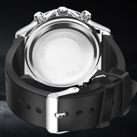 Montre à quartz pour homme Aili Feida 066, cadran argenté, verre minéral, bracelet en silicone, boîtier en acrylique, résistance à l'eau 30M, lumineuse