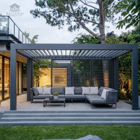 Pérgola Moderna Independiente de 4x4m con Techo de Láminas de Aluminio Motorizado, Impermeable, para Jardín, Espacios de Vida de Lujo, Directo de Fábrica OEM