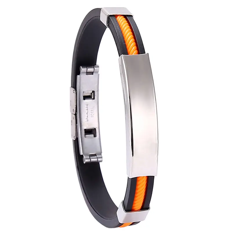 Moda Homens Fio De Aço Inoxidável Pulseiras De Silicone Cool Man Casual Pulseira Tendência Masculino Jóias Acessórios logotipo personalizado nomes