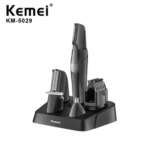 Conjunto de cortador de cabelo elétrico kemei Km-5029, lavável, 5-intra-1, universal com base de carregamento, barbeiro