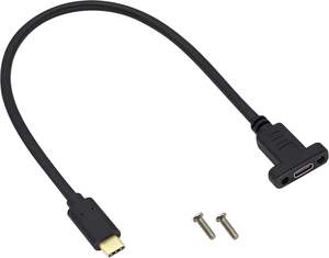 Cable Adaptador USB Tipo C 3.1 para Montaje en Panel, USB-C 3.1 Gen2 10Gbps Macho a USB C Hembra, Cable de Extensión con Tornillo para Montaje en Panel - Product Image 1