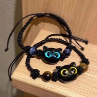 Bracelet en fil de soie avec petit chat noir mignon fait main Novito pour unisexe, mode, anniversaire
