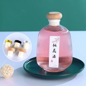 Botella de bebida de vidrio vacía redonda transparente de 375ml, licor jugoso, flor de melocotón, vino, <span class=keywords><strong>whisky</strong></span>, Vodka, botella de vino de Tequila con tapa de corcho - Product Image 3