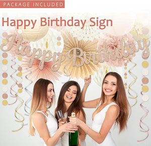 Globos Crema, Pancarta Feliz <span class=keywords><strong>Cumpleaños</strong></span>, Faroles <span class=keywords><strong>de</strong></span> Papel Color Durazno, Pompones <span class=keywords><strong>de</strong></span> Papel, Abanico, Decoraciones <span class=keywords><strong>de</strong></span> <span class=keywords><strong>Cumpleaños</strong></span> en Color Champán Dorado y Beige <span class=keywords><strong>para</strong></span> Mujeres y Niñas - Product Image 5